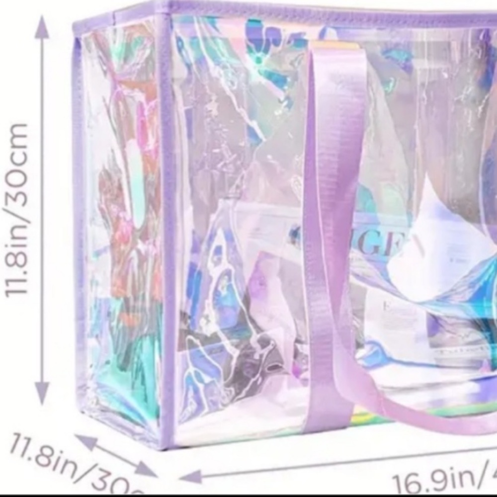 Iridescent Gasoline Lavender Beachy Shopping Vacay Resort Fairycore Tote Bag L - Picture 3 of 3